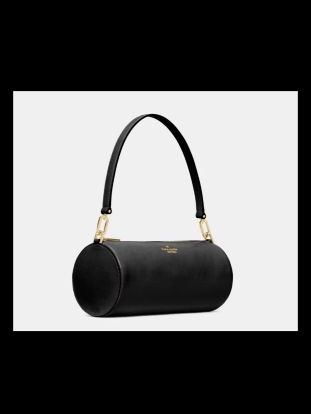 Kate Spade Roulette Barrel Bag Black Glazed Leather Shoulder Bag NWT